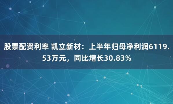 股票配资利率 凯立新材：上半年归母净利润6119.53万元，同比增长30.83%